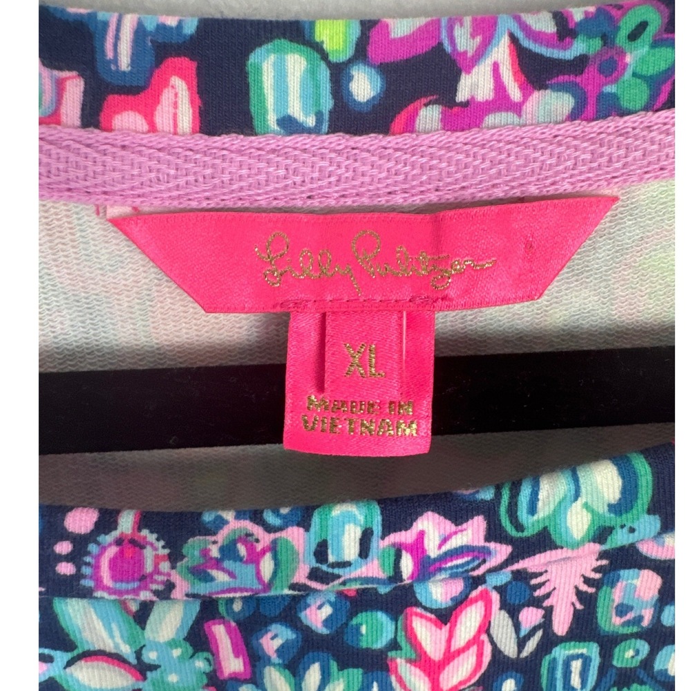 Lilly Pulitzer Kamala Low Tide Navy Jewerly Pink Blue Floral Tropical Sweatshirt - Picture 4 of 8